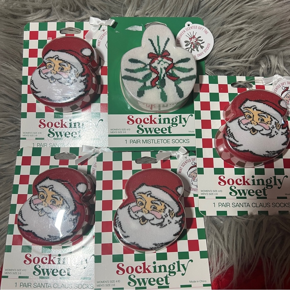 5- Sockingly Sweet Santa & Mistletoe Holiday Socks - Red, White & Green